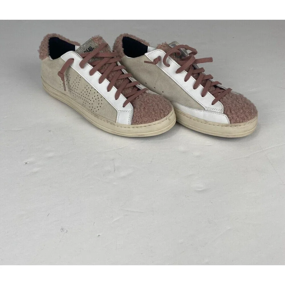 P448 John Pink and White Faux Shearling Trim Women’s Sneakers Size‎ European 41